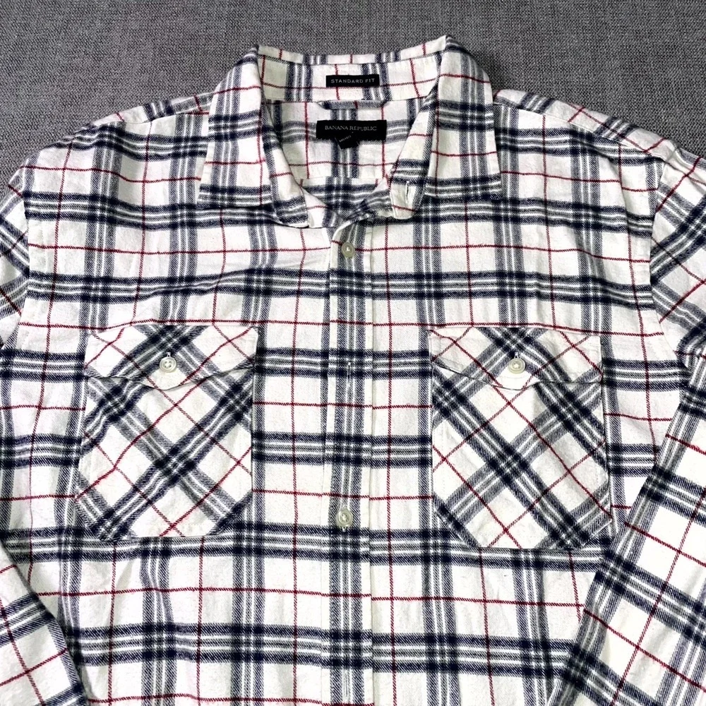 Banana Republic Flannel Shirt Mens XL Multicolor Plaid Standard Fit Button Up